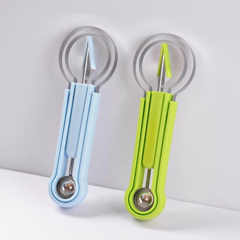 Melon Baller Scoop Set, Professional 4 in 1 Stainless Steel Watermelon Cutter Fruit Carving Tools Set, Fruit Scooper Seed Remover Watermelon Knife for Vegetable, Salad, Ice Cream (Green) Kitchen Utensils