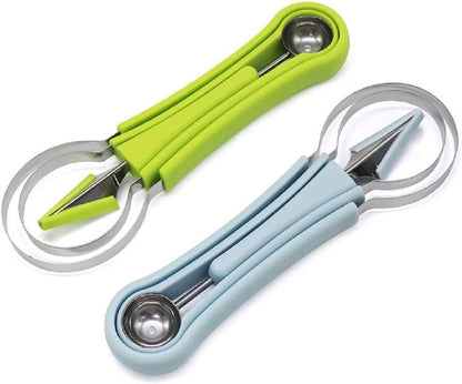 Melon Baller Scoop Set, Professional 4 in 1 Stainless Steel Watermelon Cutter Fruit Carving Tools Set, Fruit Scooper Seed Remover Watermelon Knife for Vegetable, Salad, Ice Cream (Green) Kitchen Utensils