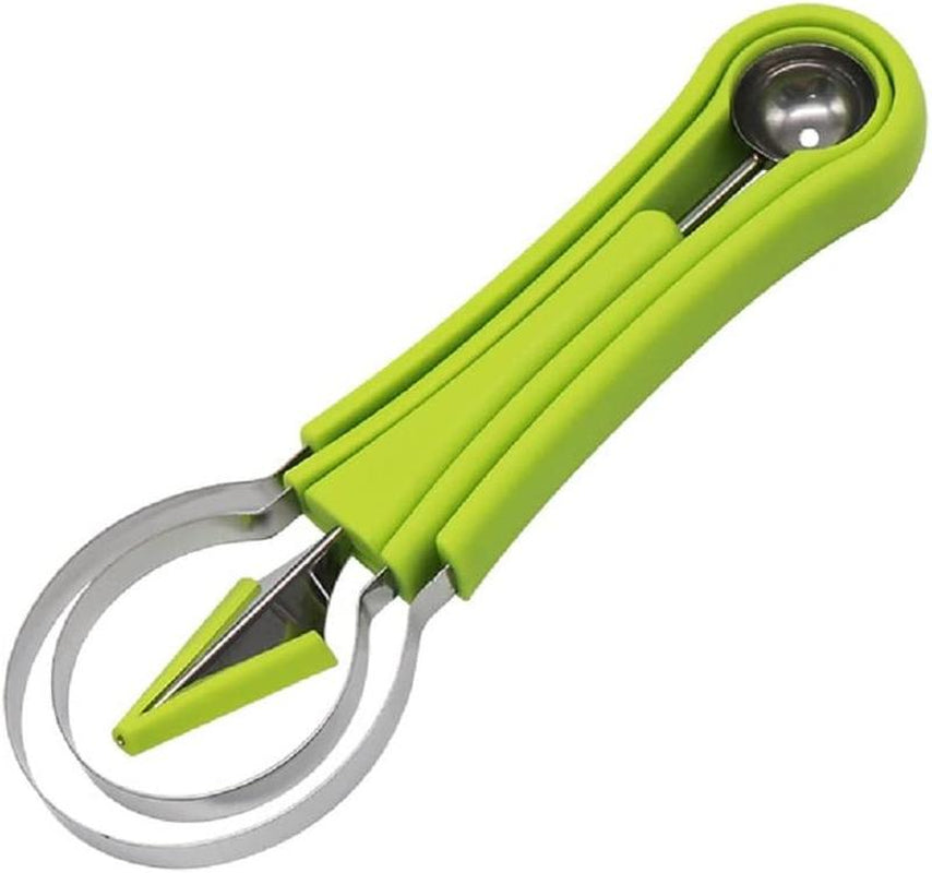 Melon Baller Scoop Set, Professional 4 in 1 Stainless Steel Watermelon Cutter Fruit Carving Tools Set, Fruit Scooper Seed Remover Watermelon Knife for Vegetable, Salad, Ice Cream (Green) Kitchen Utensils