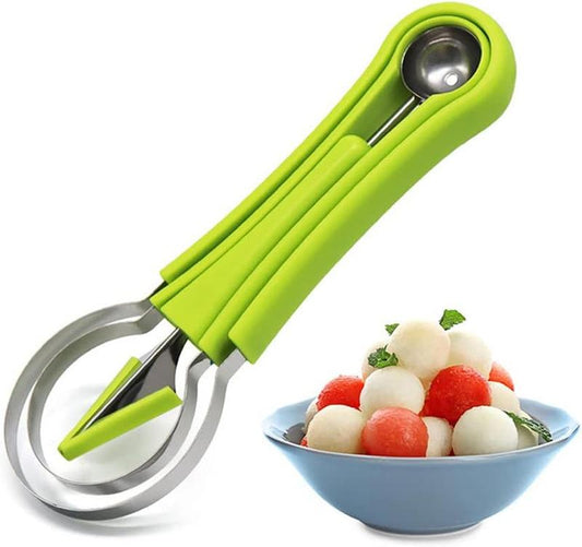 Melon Baller Scoop Set, Professional 4 in 1 Stainless Steel Watermelon Cutter Fruit Carving Tools Set, Fruit Scooper Seed Remover Watermelon Knife for Vegetable, Salad, Ice Cream (Green) Kitchen Utensils
