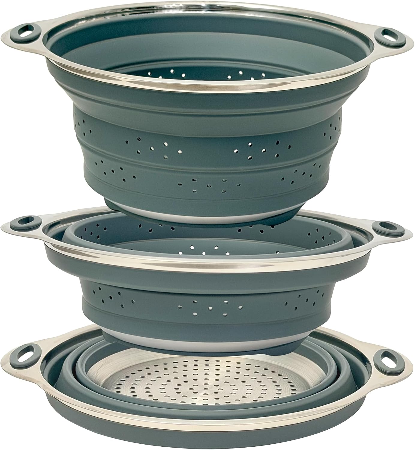 NextG Ideaz Collapsible Silicone Colander Stainless Steel 24.1cm Gray