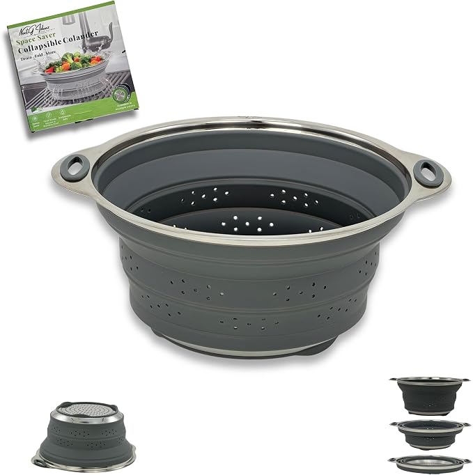 NextG Ideaz Collapsible Silicone Colander Stainless Steel 24.1cm Gray