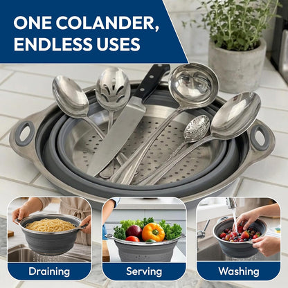 NextG Ideaz Collapsible Silicone Colander Stainless Steel 24.1cm Gray