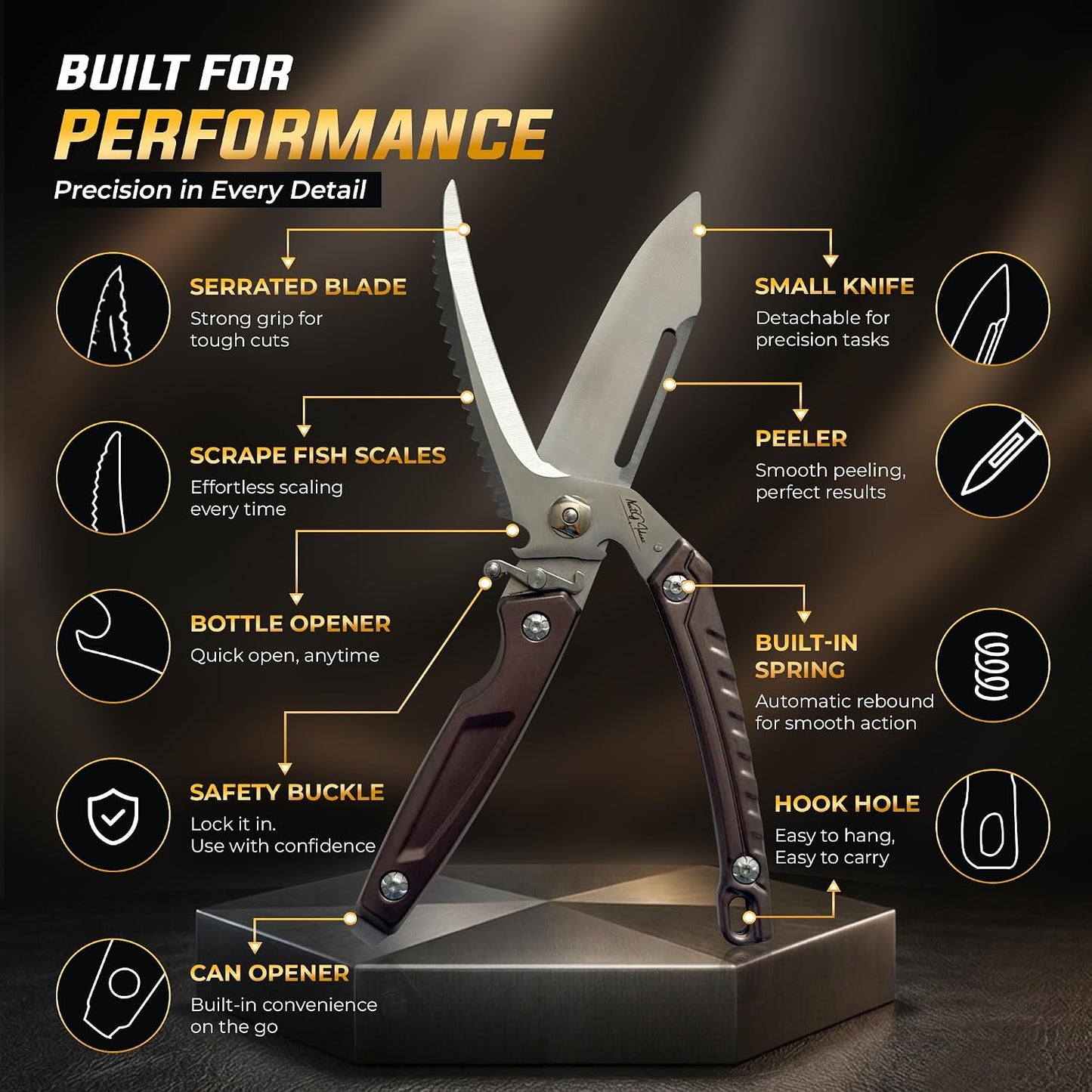 NextG Ideaz NGI-KS200 Detachable Heavy Duty Kitchen Shears Brown