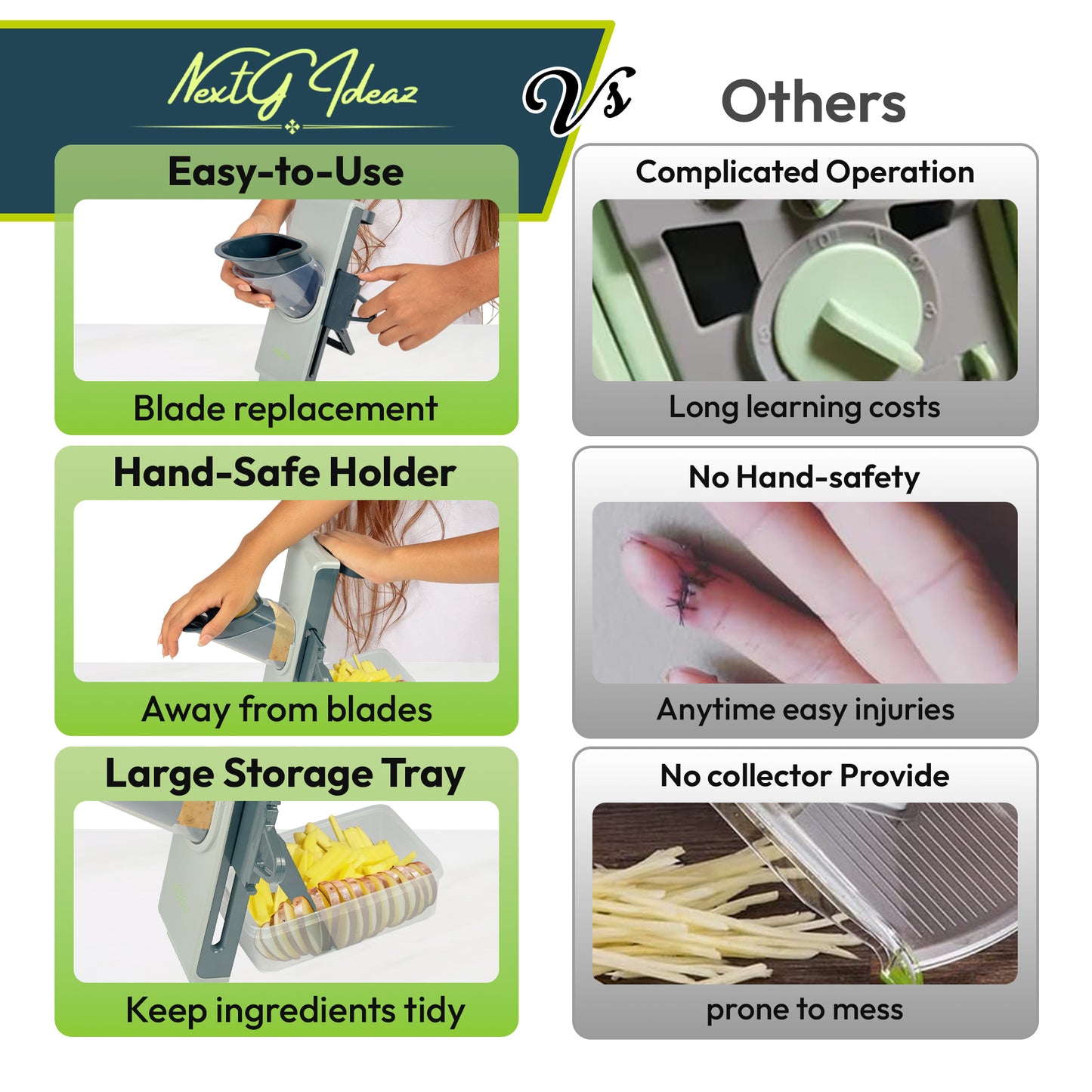 Nextg Ideaz Multifunctional Safe Mandoline Vegetable Chopper Slicer 4-in-1 - Gray/Blue