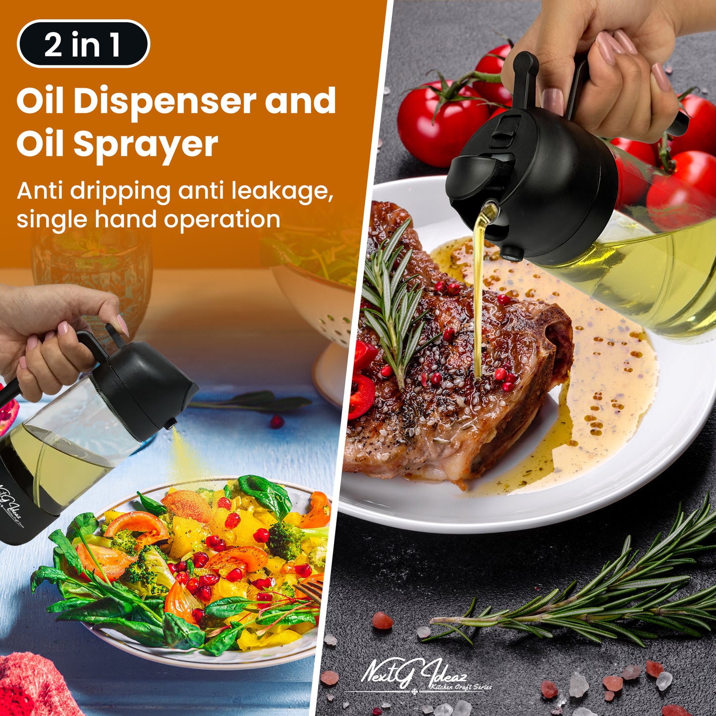 Oil Dispenser, 2 In 1 Cooking Oil Sprayer and Pourer, Non-Drip Spout