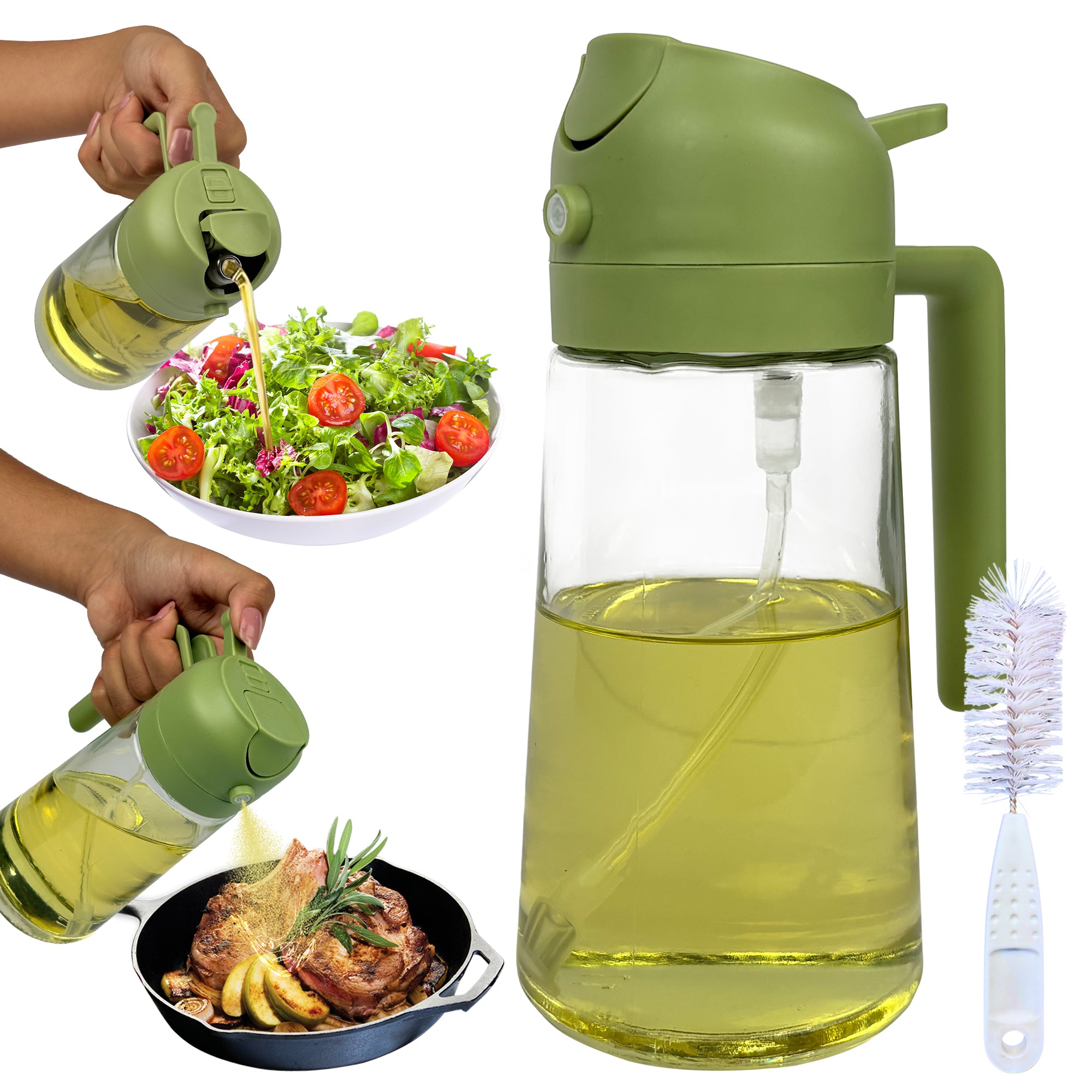 Oil Dispenser, 2 In 1 Cooking Oil Sprayer and Pourer, Non-Drip