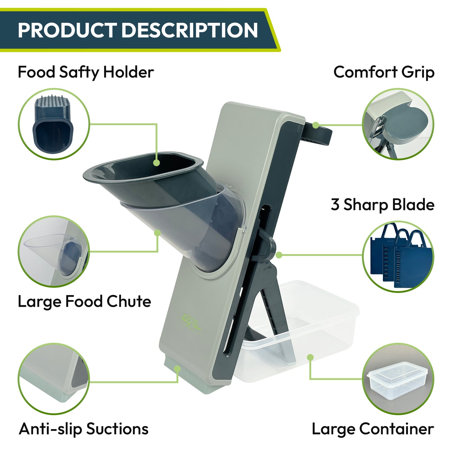 Nextg Ideaz Multifunctional Safe Mandoline Vegetable Chopper Slicer 4-in-1 - Gray/Blue