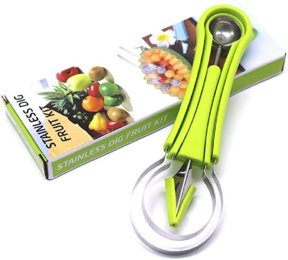 Melon Baller Scoop Set, Professional 4 in 1 Stainless Steel Watermelon Cutter Fruit Carving Tools Set, Fruit Scooper Seed Remover Watermelon Knife for Vegetable, Salad, Ice Cream (Green) Kitchen Utensils