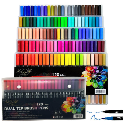 NextG Artz Dual Tip Brush Pens Art Markers, 120 Unique Bright Color